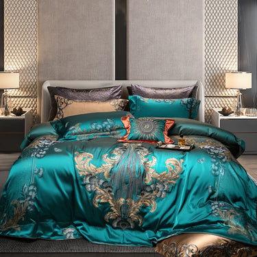 Gold Green Luxury European Palace Jacquard Duvet Cover, Egyptian Cotton 1200TC Bedding Set